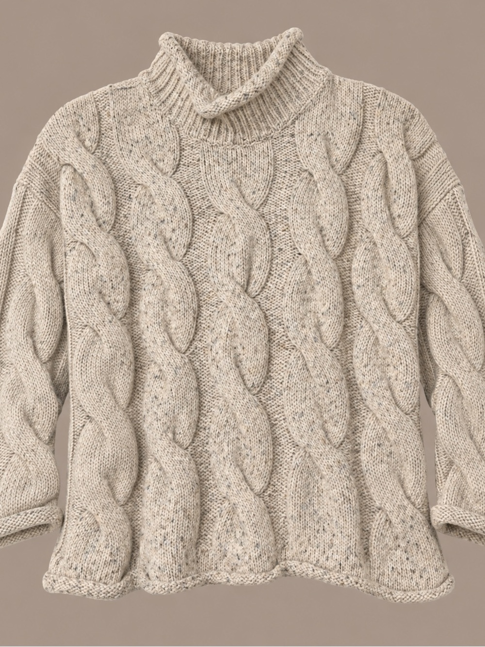 Women's Chunky Cable Turtleneck Sweater - Cream